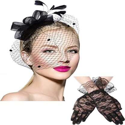 Fascinator Hat Bridal Lace With Glove Set - Image 2
