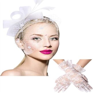 Fascinator Hat Bridal Lace Glove Set