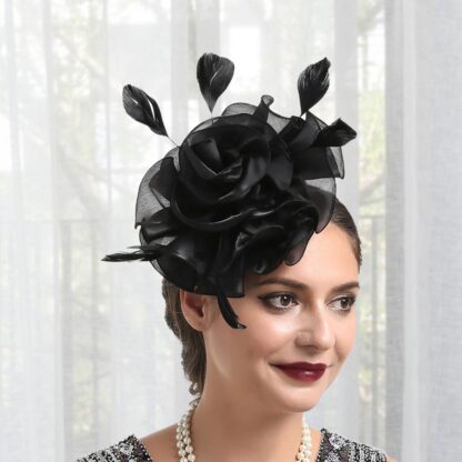 Faux Feather and Net Yarn Flower Fascinator - Image 2