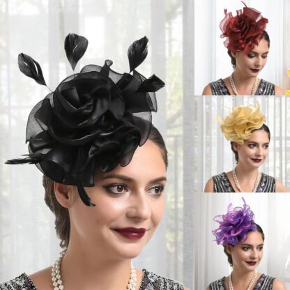 Faux Feather and Net Yarn Flower Fascinator