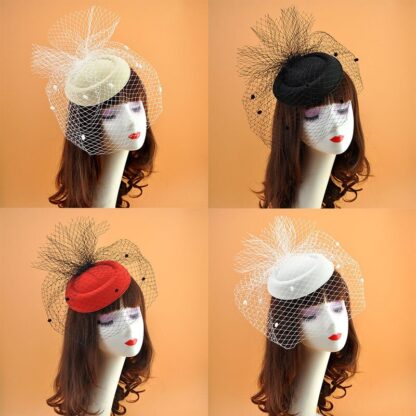 Wave Point Mesh Veil Felt Hat Fascinators - Image 2