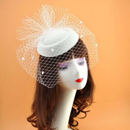 Wave Point Mesh Veil Felt Hat Fascinators - Image 5