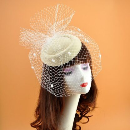 Wave Point Mesh Veil Felt Hat Fascinators - Image 6