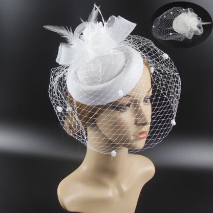 Women’s Retro Flower and Feather Mesh Hat - Image 2
