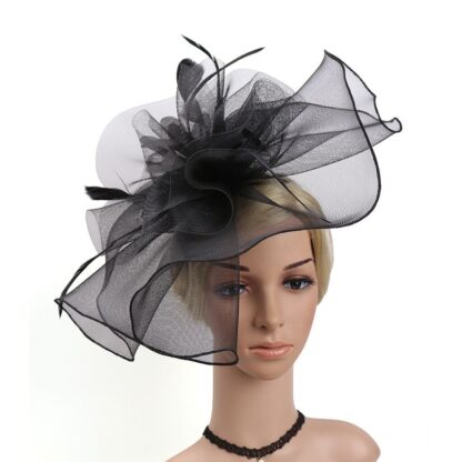Elegant Vintage Bridal Hat with Net and Feather - Image 2