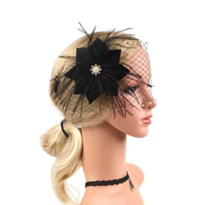 Bridal Hair Clip with Feather and Veil - Image 2