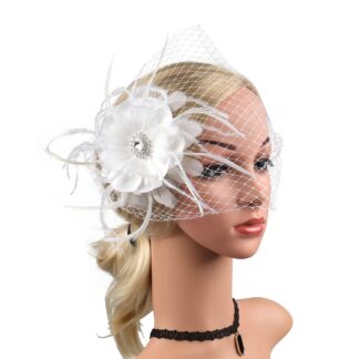 Bridal Hair Clip with Feather and Veil