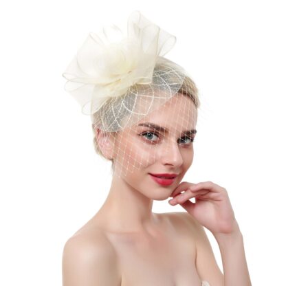 Elegant Net Flower Fascinator with Veil - Image 3