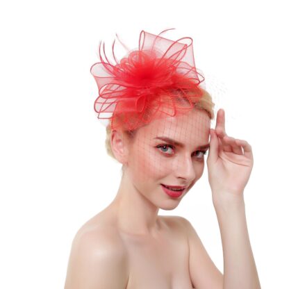 Elegant Net Flower Fascinator with Veil - Image 4