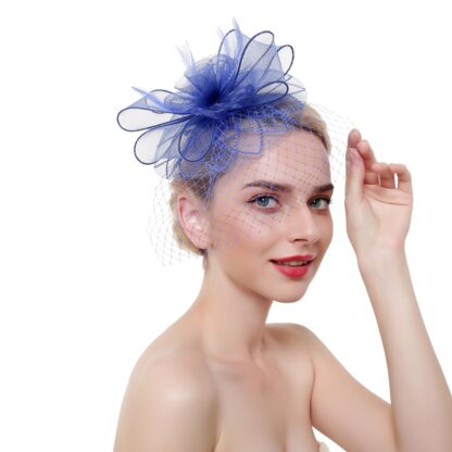 Elegant Net Flower Fascinator with Veil - Image 5