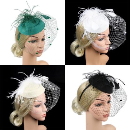 Fascinator Hat with Veil and Feather - Image 2