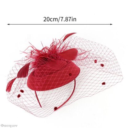 Fascinator Hat with Veil and Feather - Image 5