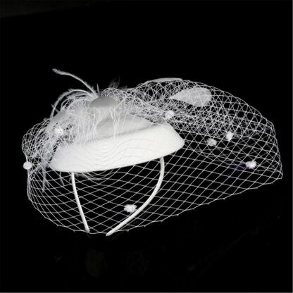 Fascinator Hat with Veil and Feather - Image 6