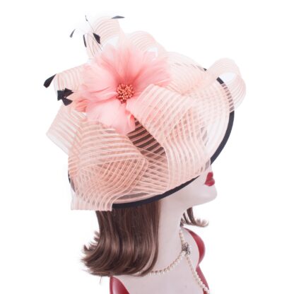 Women’s Stylish Fascinator Hat with Feather and Flower - Image 2