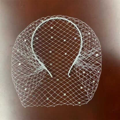 White Headband with Crystal and Black Face Net - Image 7