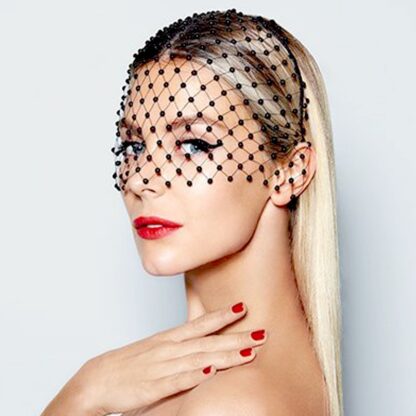White Headband with Crystal and Black Face Net - Image 4