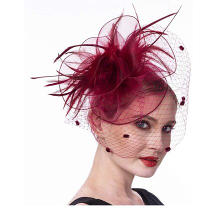 Glamorous Cap with Net and Feather - Image 6