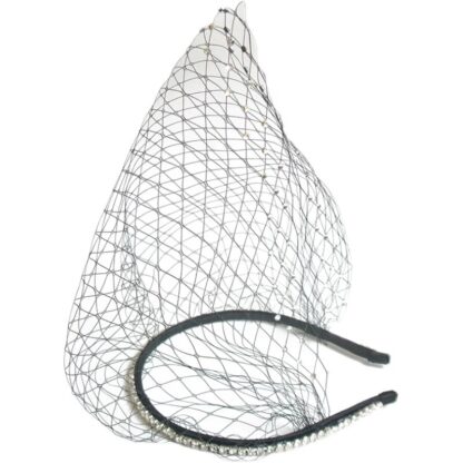White Headband with Crystal and Black Face Net - Image 8