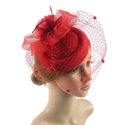 Floral Veil and Mesh Fascinator Hat - Image 2