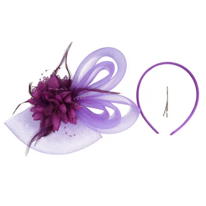 Flower Mesh Feather Fascinator - Image 3