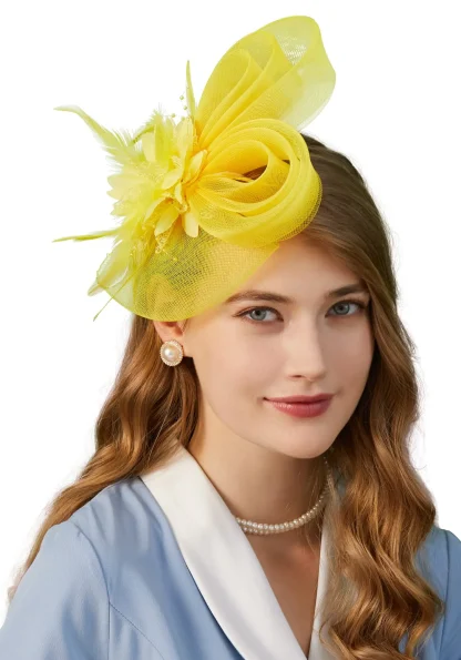 Flower Mesh Feather Fascinator - Image 5