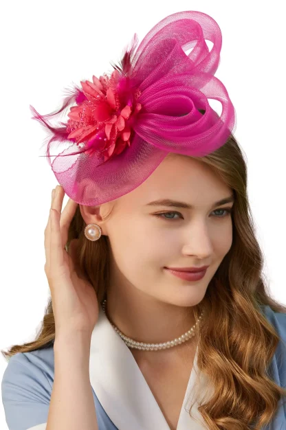 Flower Mesh Feather Fascinator - Image 6