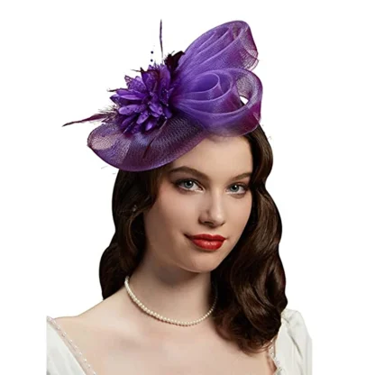 Flower Mesh Feather Fascinator - Image 4